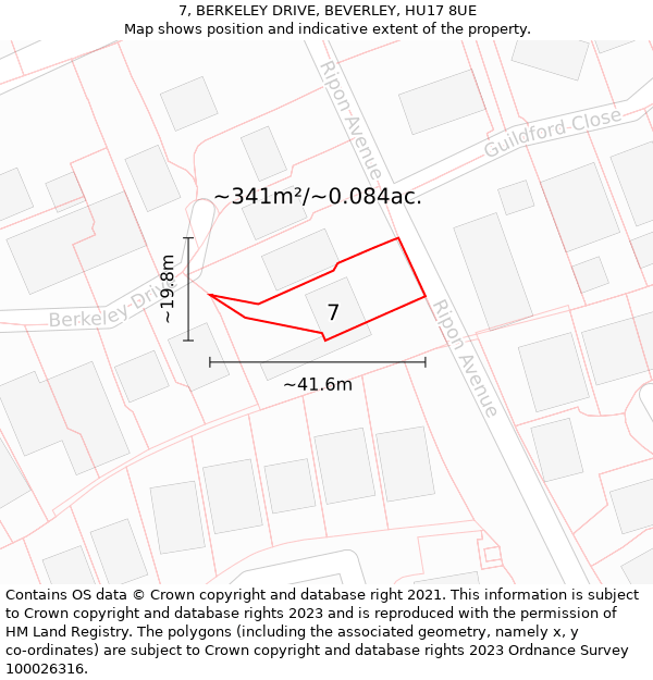 7, BERKELEY DRIVE, BEVERLEY, HU17 8UE: Plot and title map