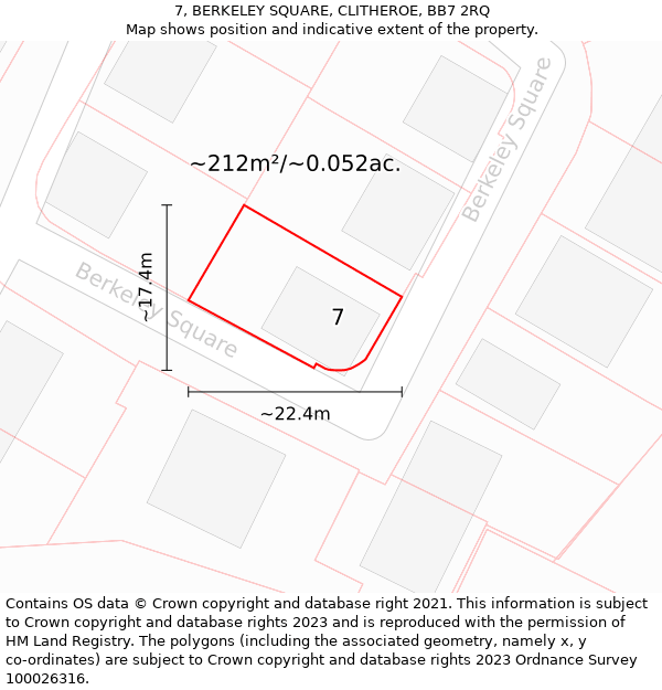 7, BERKELEY SQUARE, CLITHEROE, BB7 2RQ: Plot and title map