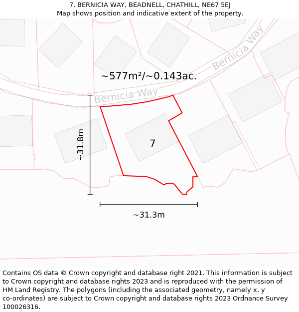 7, BERNICIA WAY, BEADNELL, CHATHILL, NE67 5EJ: Plot and title map