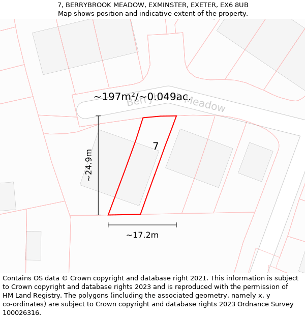 7, BERRYBROOK MEADOW, EXMINSTER, EXETER, EX6 8UB: Plot and title map