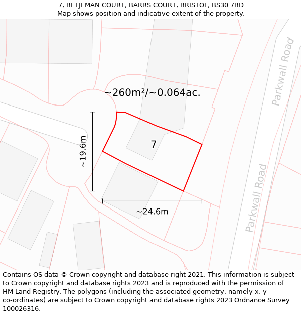 7, BETJEMAN COURT, BARRS COURT, BRISTOL, BS30 7BD: Plot and title map