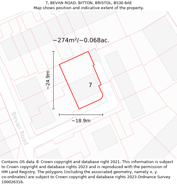 7, BEVAN ROAD, BITTON, BRISTOL, BS30 6AE: Plot and title map