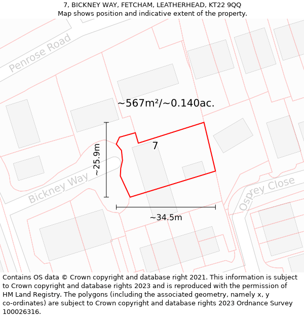 7, BICKNEY WAY, FETCHAM, LEATHERHEAD, KT22 9QQ: Plot and title map