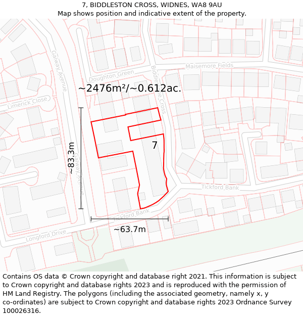 7, BIDDLESTON CROSS, WIDNES, WA8 9AU: Plot and title map