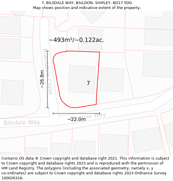 7, BILSDALE WAY, BAILDON, SHIPLEY, BD17 5DG: Plot and title map