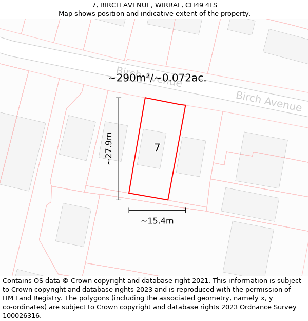 7, BIRCH AVENUE, WIRRAL, CH49 4LS: Plot and title map