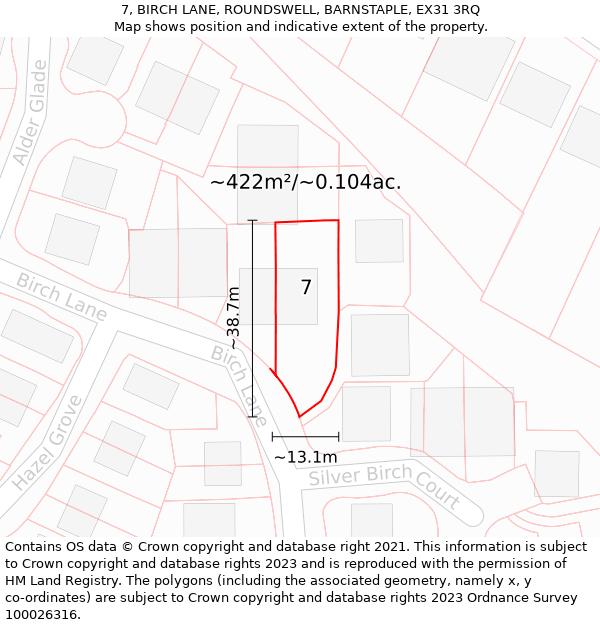 7, BIRCH LANE, ROUNDSWELL, BARNSTAPLE, EX31 3RQ: Plot and title map