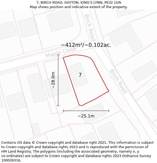 7, BIRCH ROAD, GAYTON, KING'S LYNN, PE32 1UN: Plot and title map