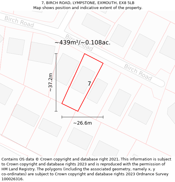 7, BIRCH ROAD, LYMPSTONE, EXMOUTH, EX8 5LB: Plot and title map