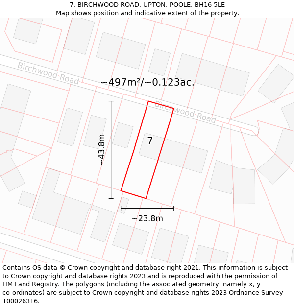 7, BIRCHWOOD ROAD, UPTON, POOLE, BH16 5LE: Plot and title map