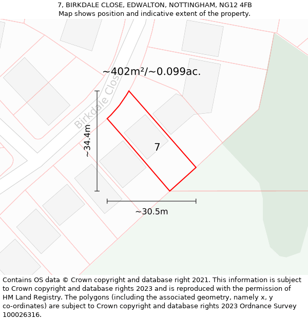 7, BIRKDALE CLOSE, EDWALTON, NOTTINGHAM, NG12 4FB: Plot and title map
