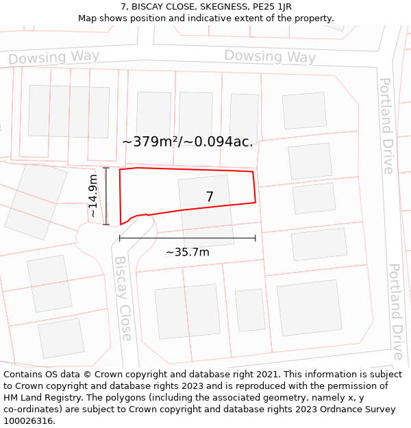 7, BISCAY CLOSE, SKEGNESS, PE25 1JR: Plot and title map