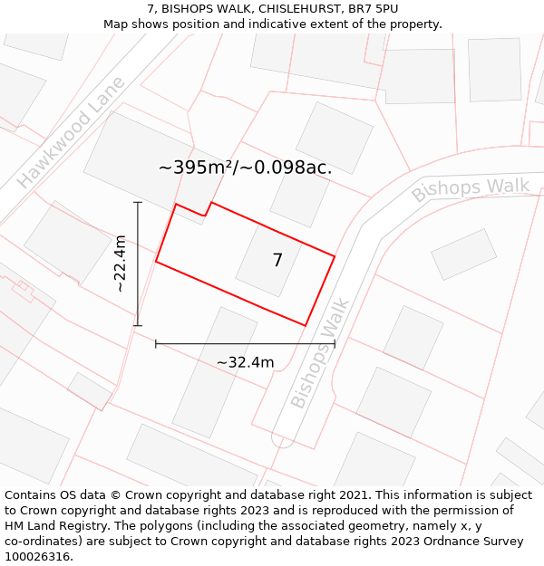 7, BISHOPS WALK, CHISLEHURST, BR7 5PU: Plot and title map