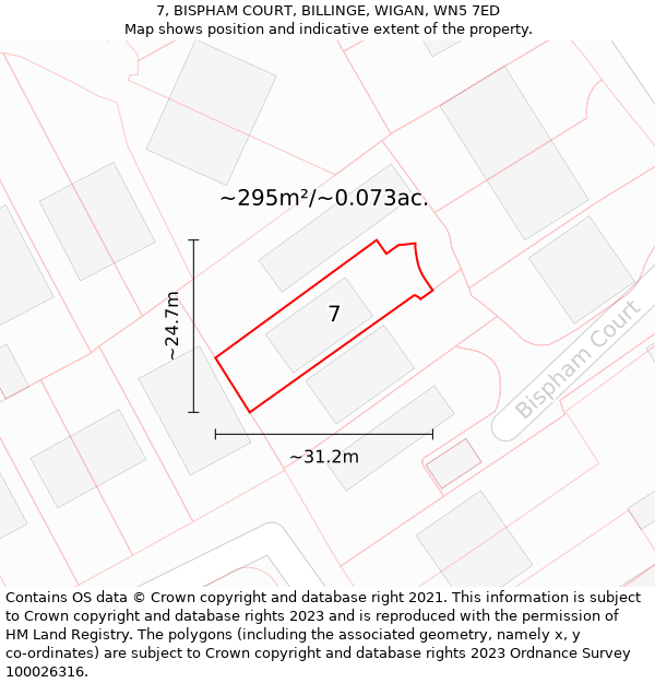 7, BISPHAM COURT, BILLINGE, WIGAN, WN5 7ED: Plot and title map