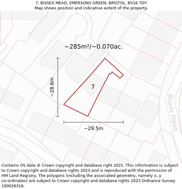 7, BISSEX MEAD, EMERSONS GREEN, BRISTOL, BS16 7DY: Plot and title map