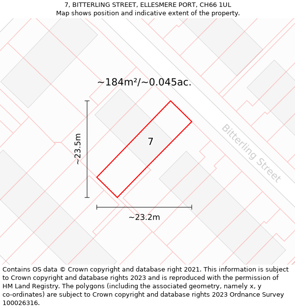7, BITTERLING STREET, ELLESMERE PORT, CH66 1UL: Plot and title map