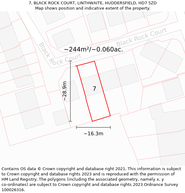 7, BLACK ROCK COURT, LINTHWAITE, HUDDERSFIELD, HD7 5ZD: Plot and title map