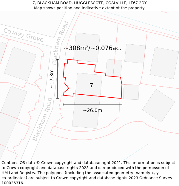 7, BLACKHAM ROAD, HUGGLESCOTE, COALVILLE, LE67 2DY: Plot and title map