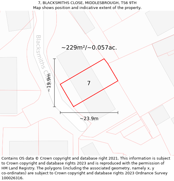 7, BLACKSMITHS CLOSE, MIDDLESBROUGH, TS6 9TH: Plot and title map