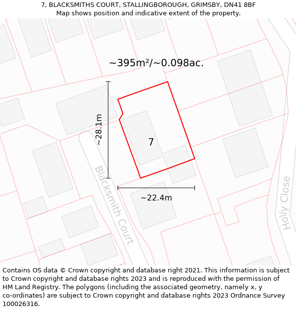 7, BLACKSMITHS COURT, STALLINGBOROUGH, GRIMSBY, DN41 8BF: Plot and title map