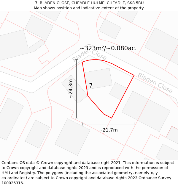 7, BLADEN CLOSE, CHEADLE HULME, CHEADLE, SK8 5RU: Plot and title map