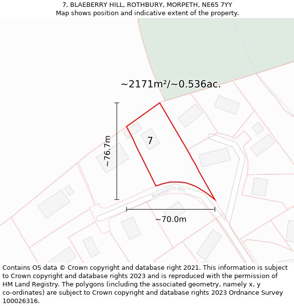 7, BLAEBERRY HILL, ROTHBURY, MORPETH, NE65 7YY: Plot and title map