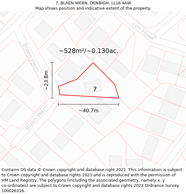 7, BLAEN WERN, DENBIGH, LL16 4AW: Plot and title map