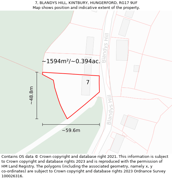 7, BLANDYS HILL, KINTBURY, HUNGERFORD, RG17 9UF: Plot and title map