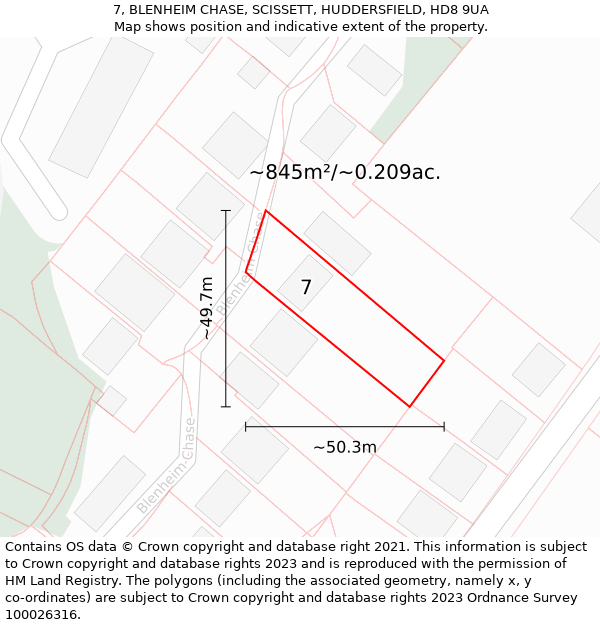 7, BLENHEIM CHASE, SCISSETT, HUDDERSFIELD, HD8 9UA: Plot and title map