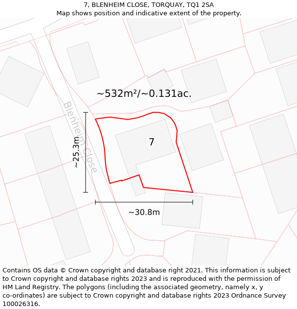 7, BLENHEIM CLOSE, TORQUAY, TQ1 2SA: Plot and title map