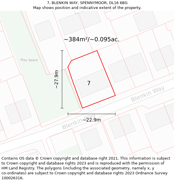 7, BLENKIN WAY, SPENNYMOOR, DL16 6BG: Plot and title map