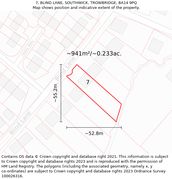 7, BLIND LANE, SOUTHWICK, TROWBRIDGE, BA14 9PQ: Plot and title map