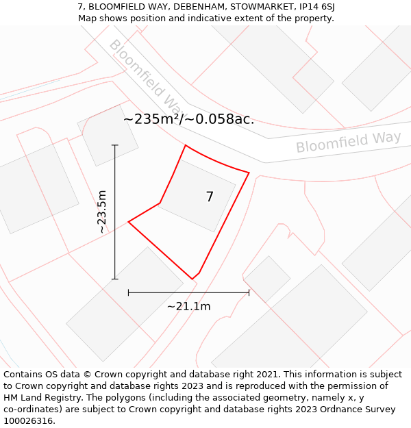 7, BLOOMFIELD WAY, DEBENHAM, STOWMARKET, IP14 6SJ: Plot and title map