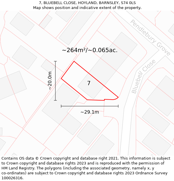 7, BLUEBELL CLOSE, HOYLAND, BARNSLEY, S74 0LS: Plot and title map