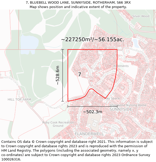 7, BLUEBELL WOOD LANE, SUNNYSIDE, ROTHERHAM, S66 3RX: Plot and title map