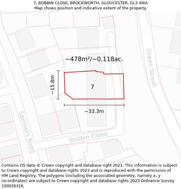 7, BOBBIN CLOSE, BROCKWORTH, GLOUCESTER, GL3 4WA: Plot and title map