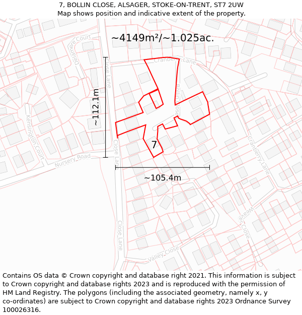 7, BOLLIN CLOSE, ALSAGER, STOKE-ON-TRENT, ST7 2UW: Plot and title map