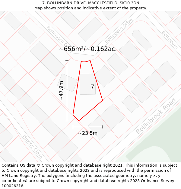 7, BOLLINBARN DRIVE, MACCLESFIELD, SK10 3DN: Plot and title map