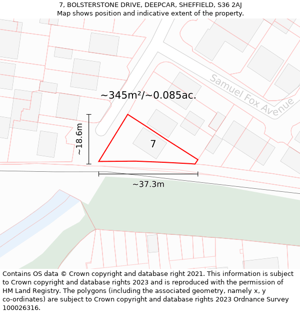 7, BOLSTERSTONE DRIVE, DEEPCAR, SHEFFIELD, S36 2AJ: Plot and title map