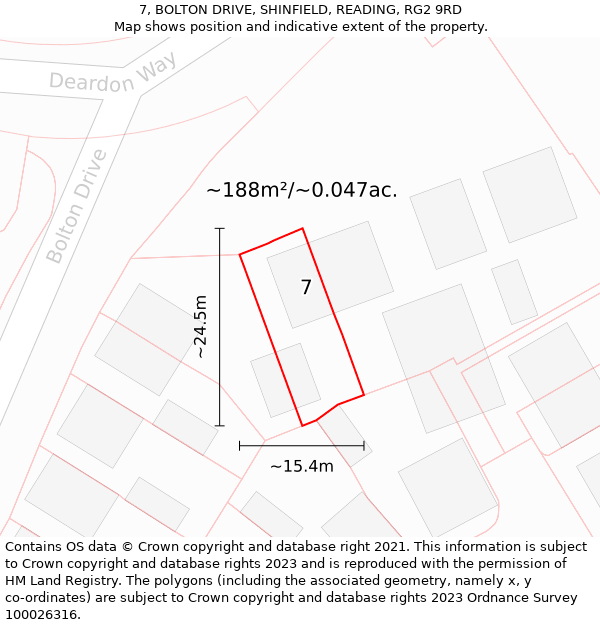 7, BOLTON DRIVE, SHINFIELD, READING, RG2 9RD: Plot and title map