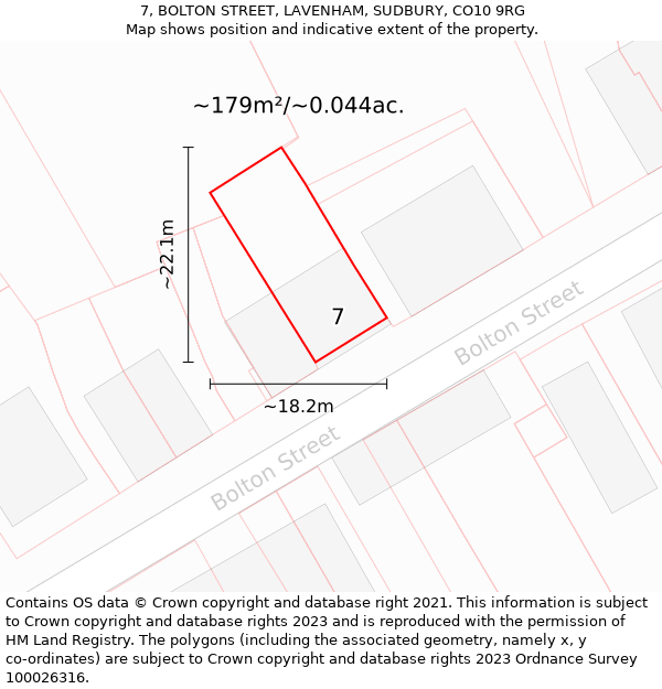 7, BOLTON STREET, LAVENHAM, SUDBURY, CO10 9RG: Plot and title map