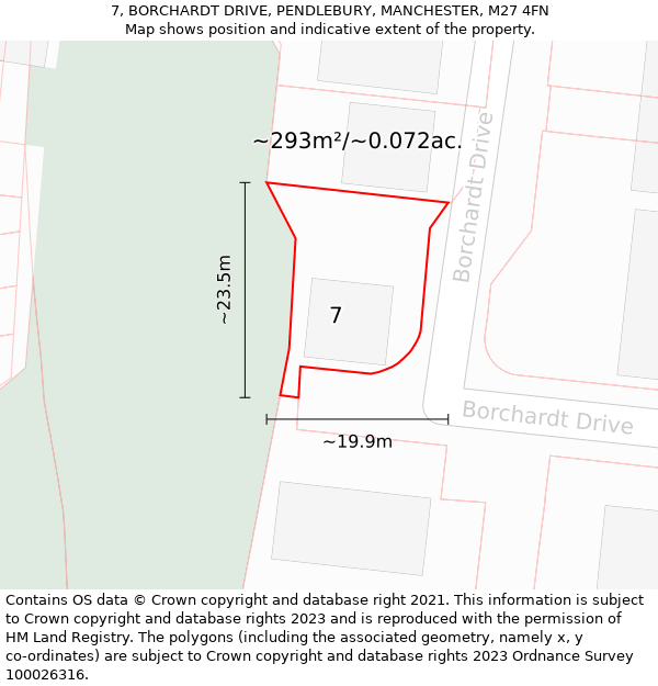 7, BORCHARDT DRIVE, PENDLEBURY, MANCHESTER, M27 4FN: Plot and title map