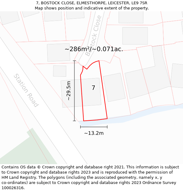 7, BOSTOCK CLOSE, ELMESTHORPE, LEICESTER, LE9 7SR: Plot and title map