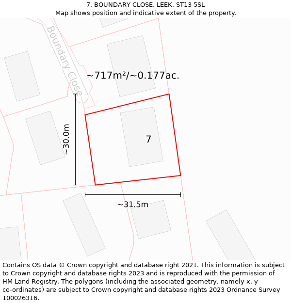 7, BOUNDARY CLOSE, LEEK, ST13 5SL: Plot and title map