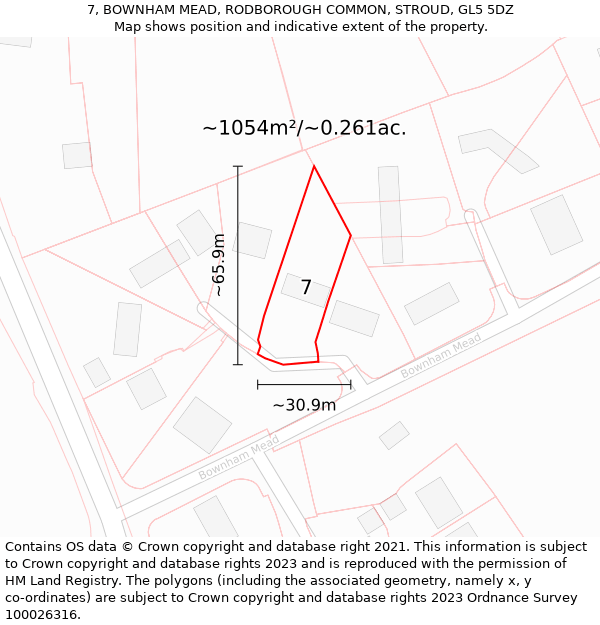 7, BOWNHAM MEAD, RODBOROUGH COMMON, STROUD, GL5 5DZ: Plot and title map