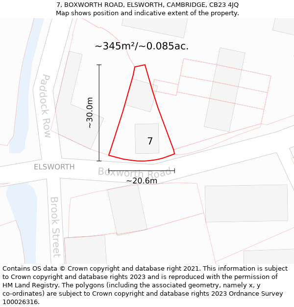 7, BOXWORTH ROAD, ELSWORTH, CAMBRIDGE, CB23 4JQ: Plot and title map