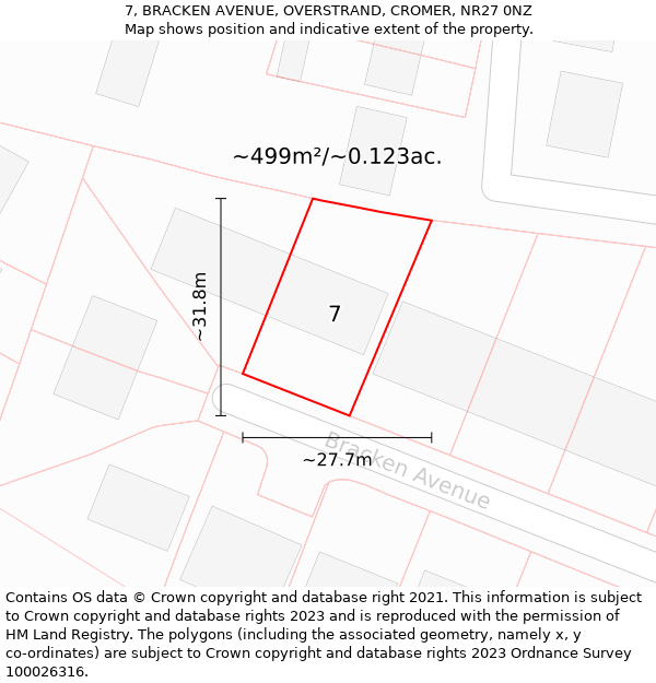 7, BRACKEN AVENUE, OVERSTRAND, CROMER, NR27 0NZ: Plot and title map