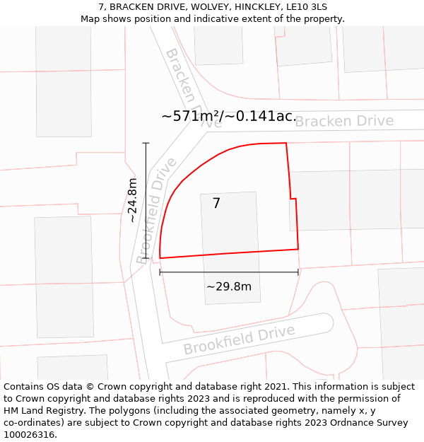 7, BRACKEN DRIVE, WOLVEY, HINCKLEY, LE10 3LS: Plot and title map