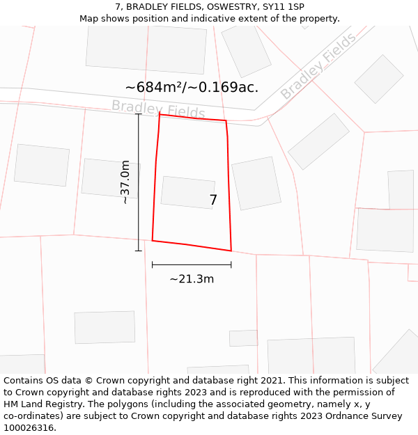 7, BRADLEY FIELDS, OSWESTRY, SY11 1SP: Plot and title map