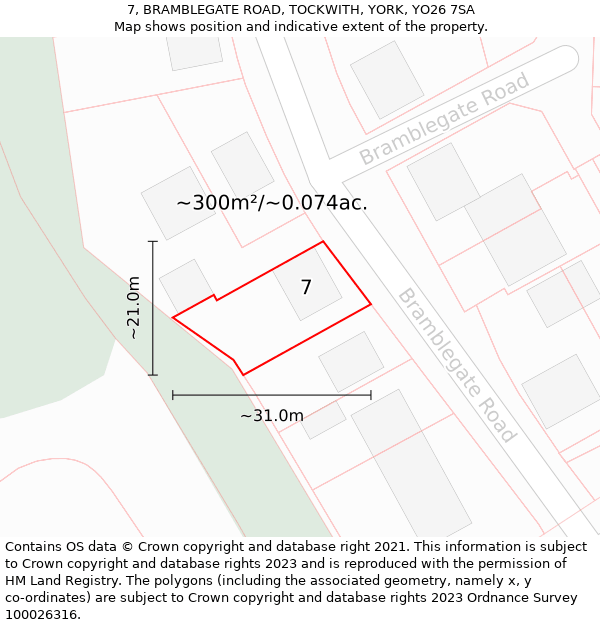 7, BRAMBLEGATE ROAD, TOCKWITH, YORK, YO26 7SA: Plot and title map